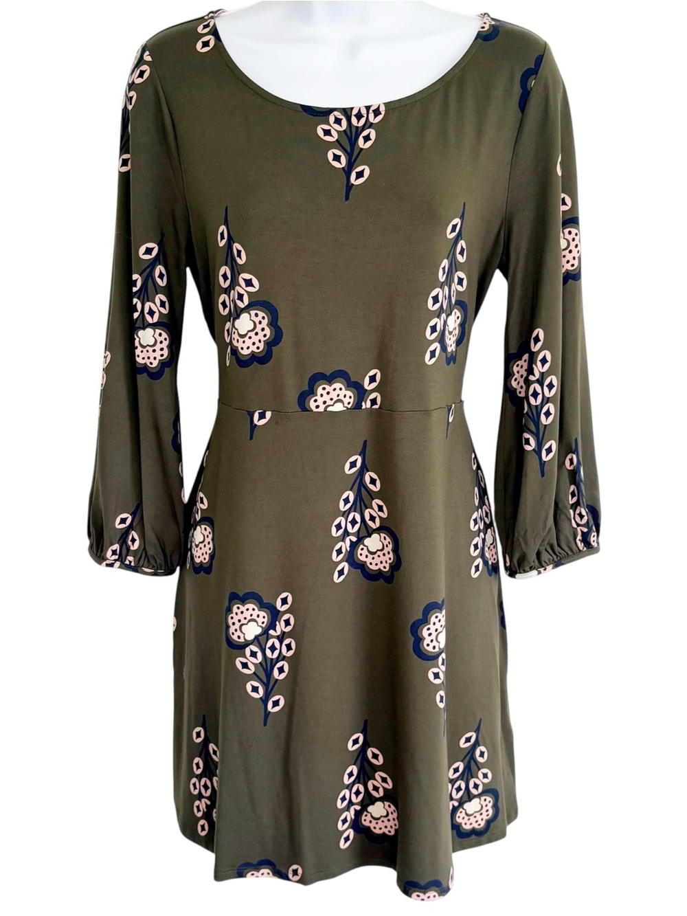 BODEN Lucie Jersey Tunic Dress 10P Green Floral Long Sleeve Stretch Midi - Picture 2 of 9